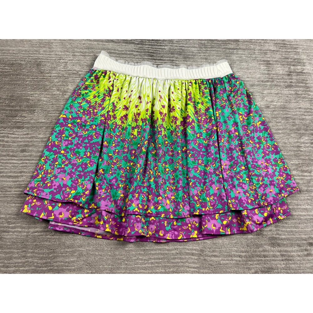 ECI New York Skirt Womens L Purple Floral Tiered Mini Elastic Mesh Waist 3340133
